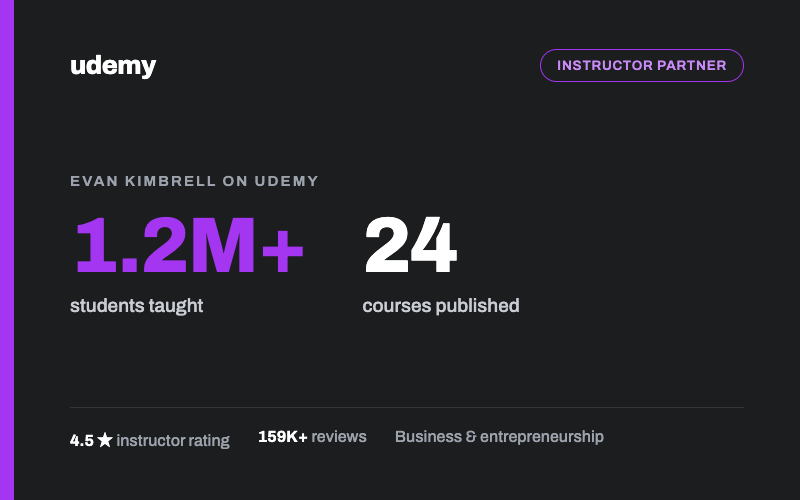 Evan Kimbrell’s Udemy course catalog